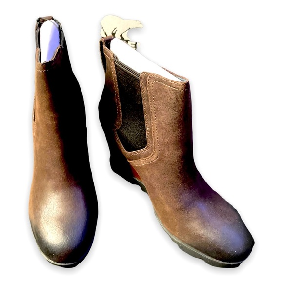 Sorel Wedge Joan Uptown Leather Chelsea Boot Blacknd Brown Waterproof Winter - Picture 3 of 11